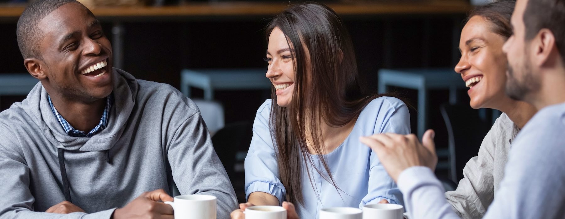 a group of people laughing